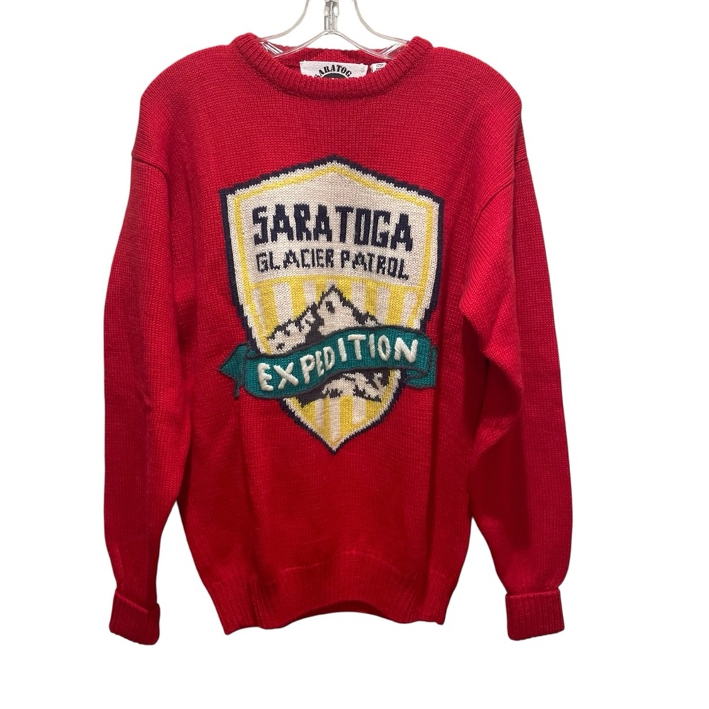 Saratoga Robert Peritz Wool Graphic Sweater Red Mens Size Medium